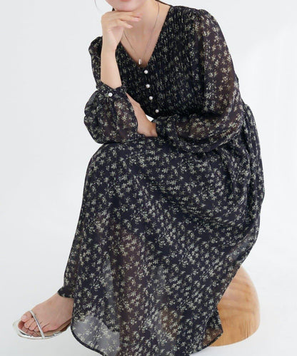 natural couture 腰部抽褶百褶連衣裙