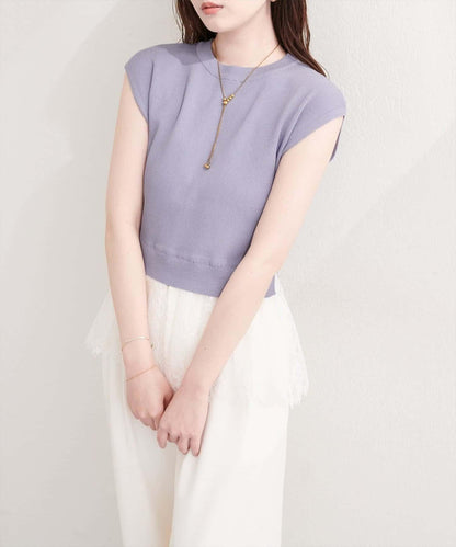 natural couture 蕾絲下襬法式袖針織套頭衫