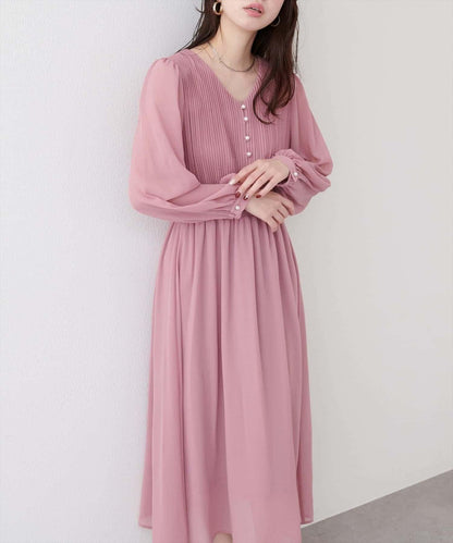 natural couture 腰部抽褶百褶連衣裙