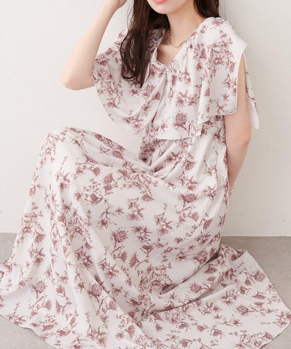 natural couture 荷葉邊領無袖連衣裙