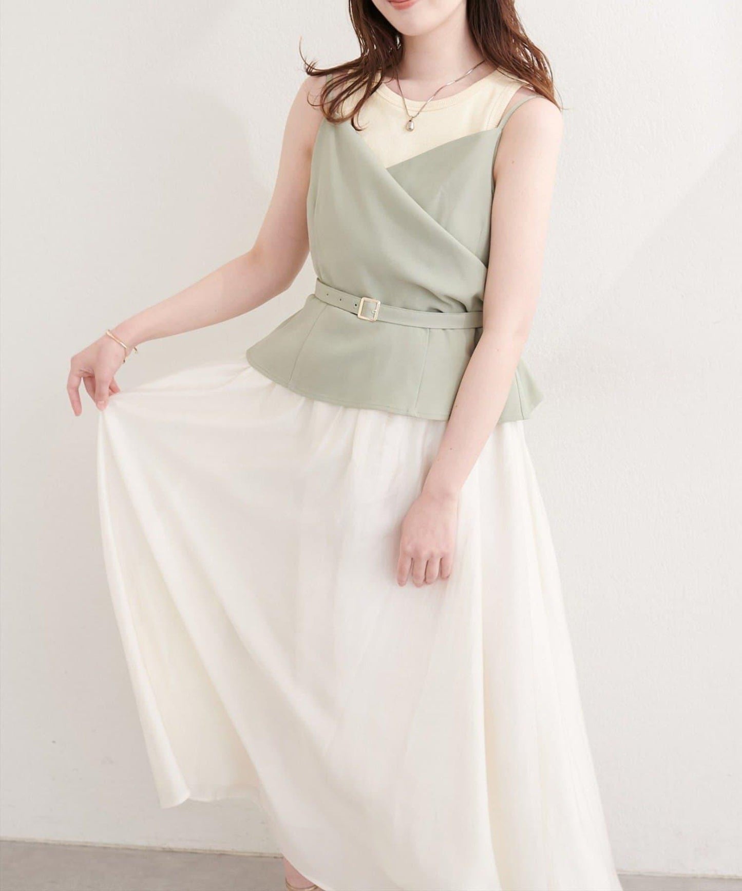 natural couture 裹身拼接吊帶連衣裙