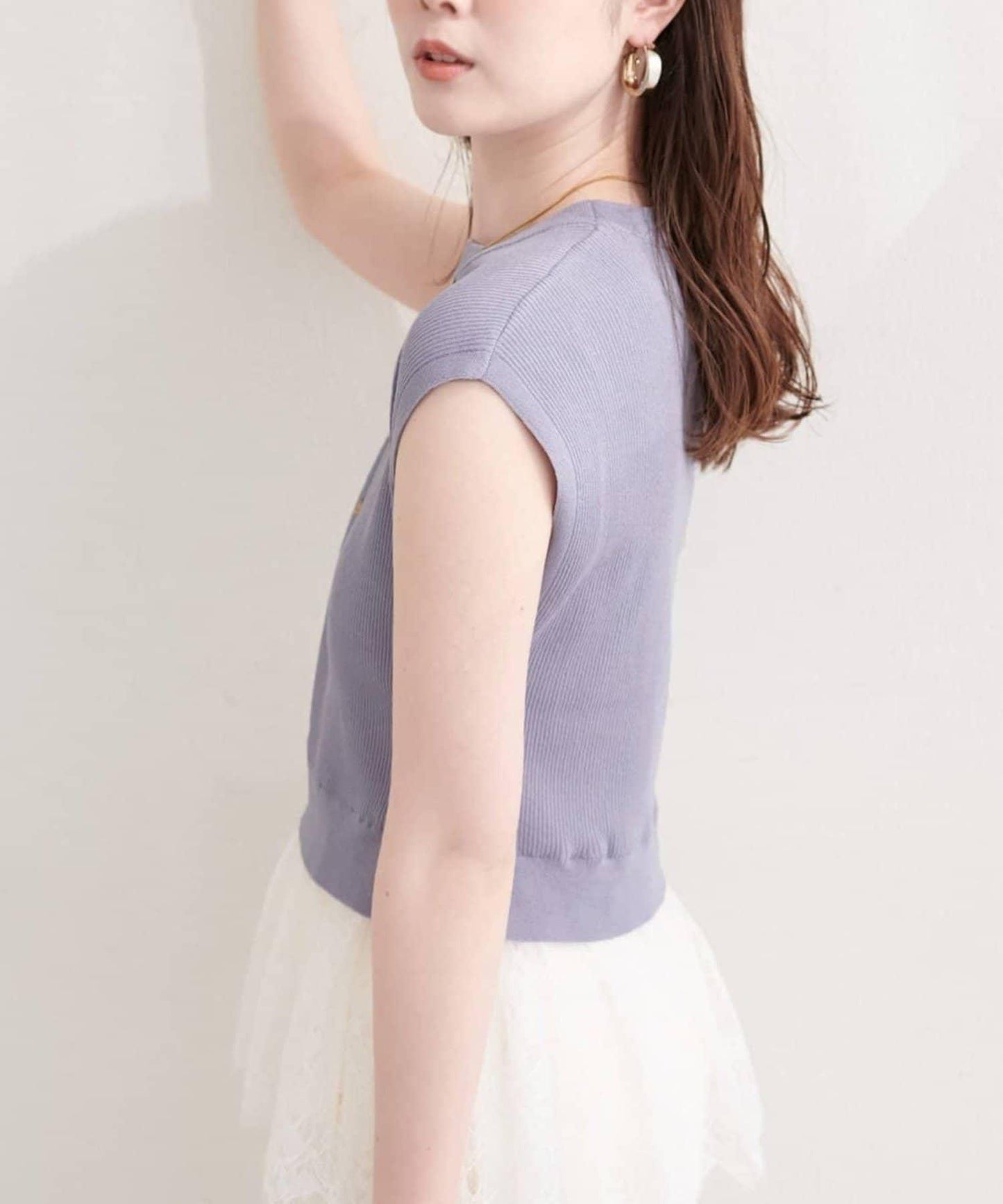 natural couture 蕾絲下襬法式袖針織套頭衫