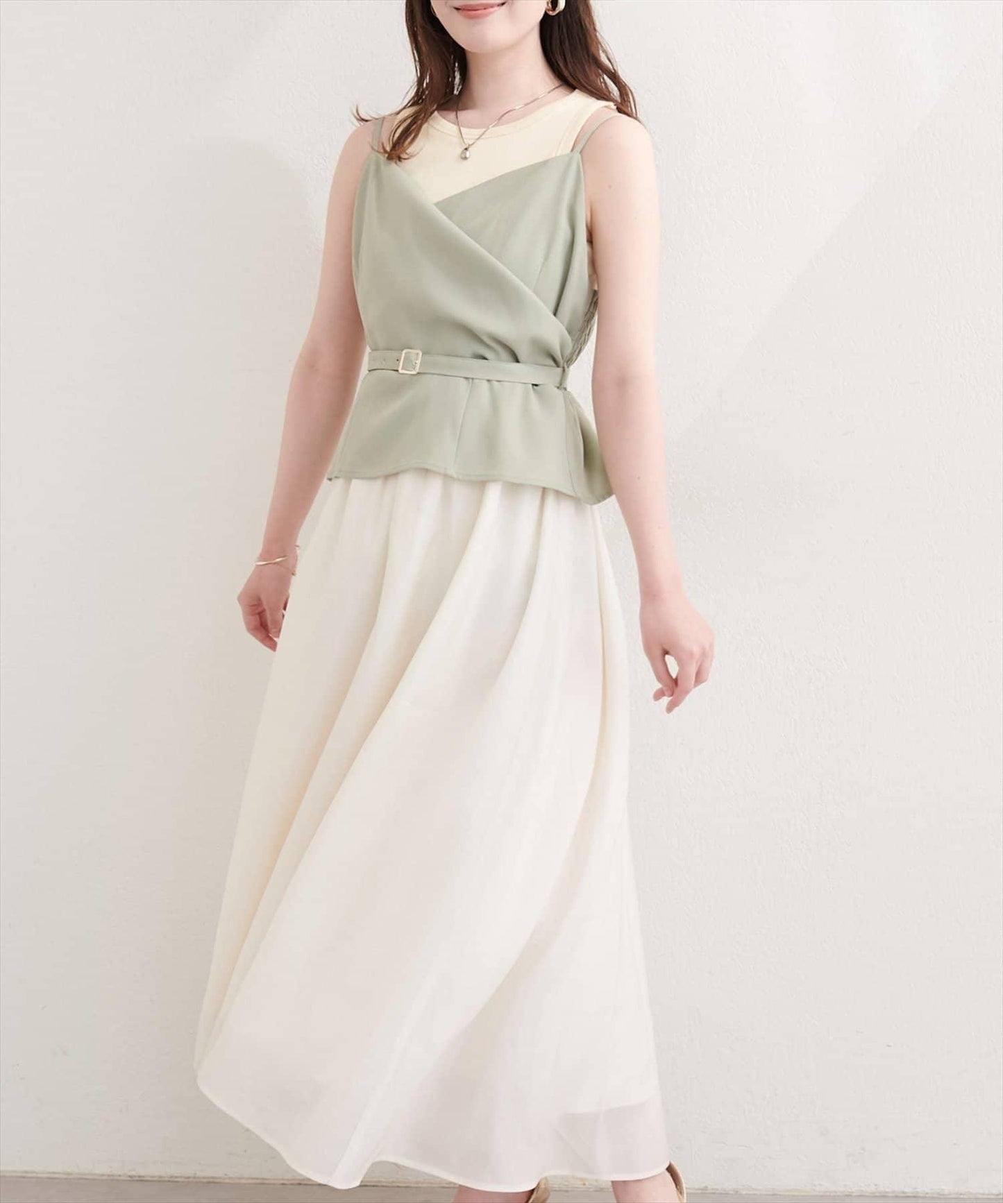 natural couture 裹身拼接吊帶連衣裙
