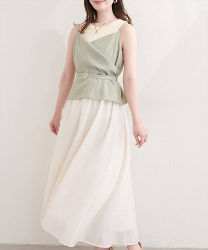 natural couture 裹身拼接吊帶連衣裙