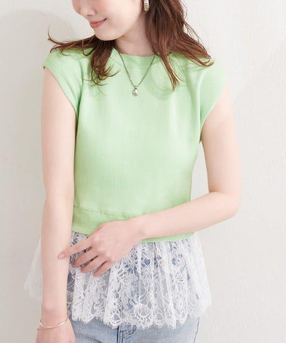 natural couture 蕾絲下襬法式袖針織套頭衫