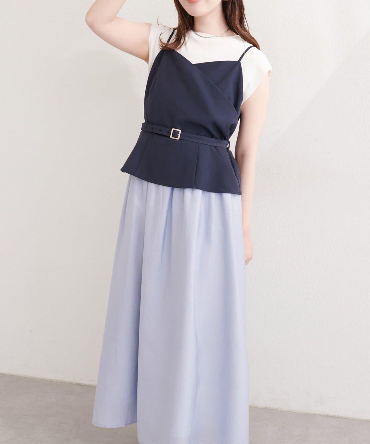natural couture 裹身拼接吊帶連衣裙