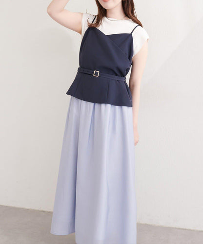 natural couture 裹身拼接吊帶連衣裙