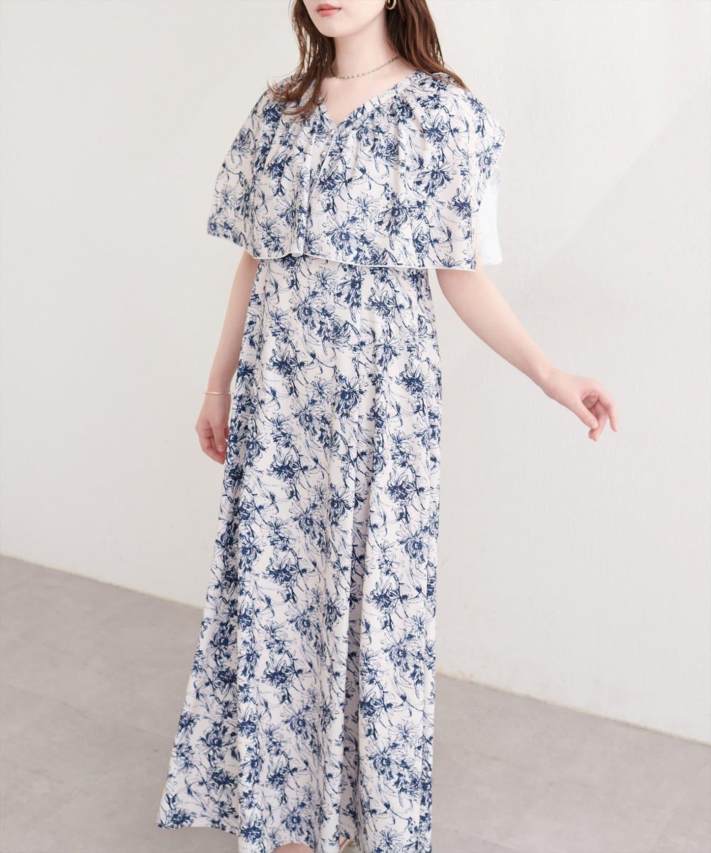 natural couture 荷葉邊領無袖連衣裙