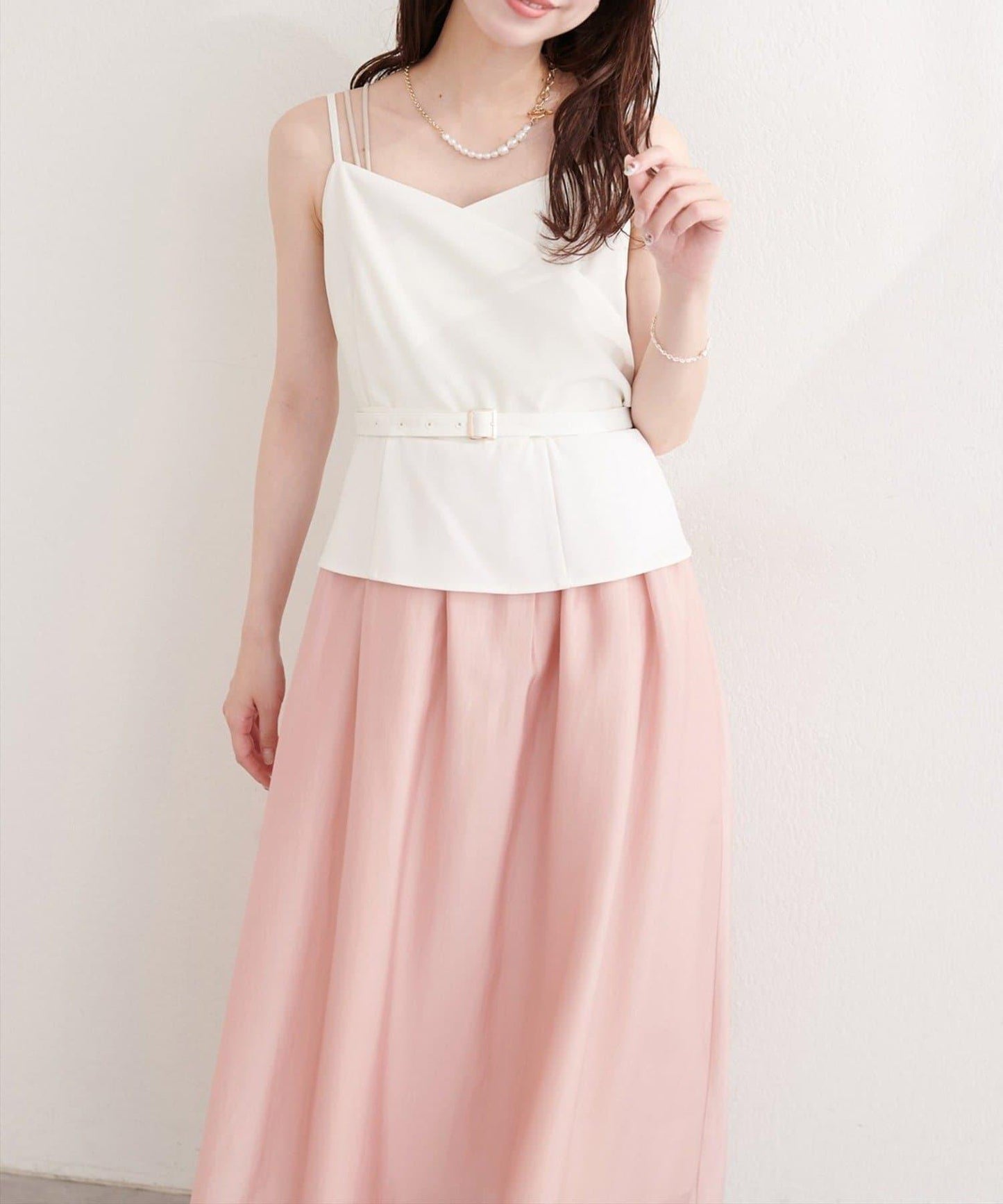 natural couture 裹身拼接吊帶連衣裙