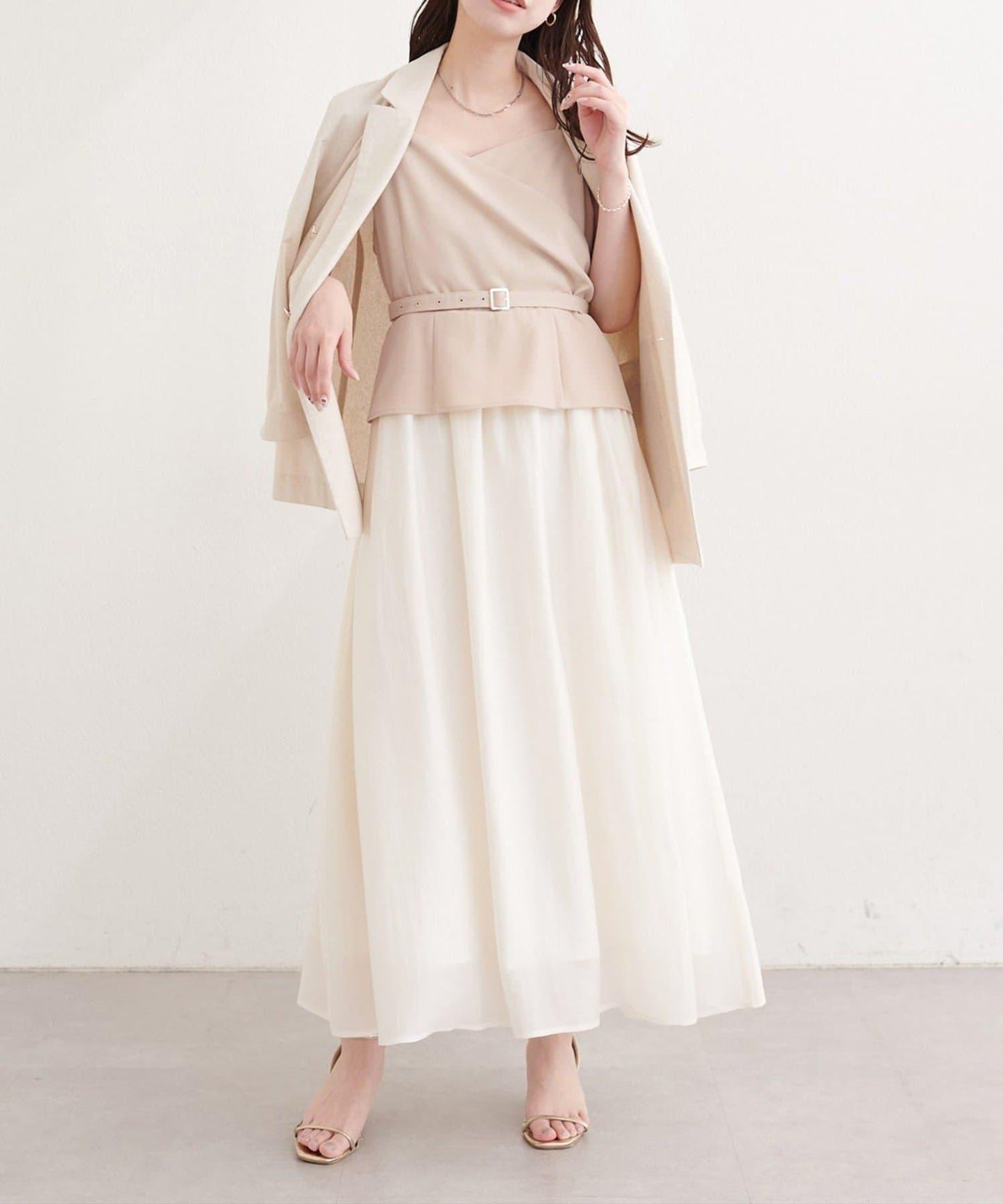 natural couture 裹身拼接吊帶連衣裙