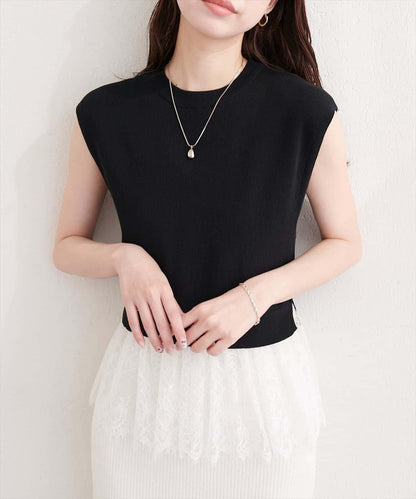 natural couture 蕾絲下襬法式袖針織套頭衫