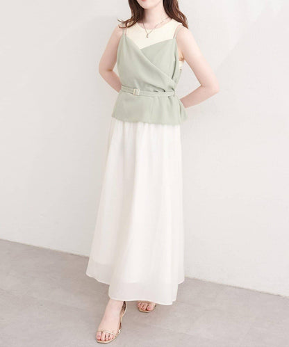 natural couture 裹身拼接吊帶連衣裙