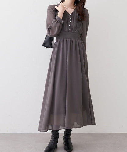 natural couture 腰部抽褶百褶連衣裙