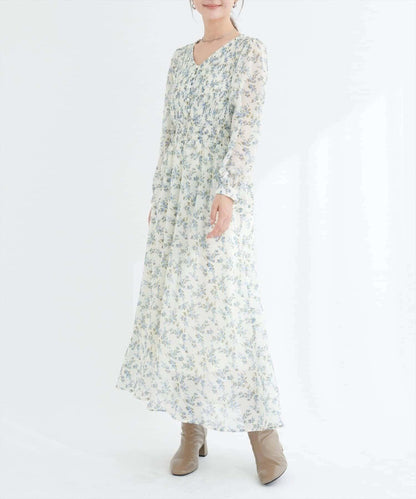 natural couture 腰部抽褶百褶連衣裙