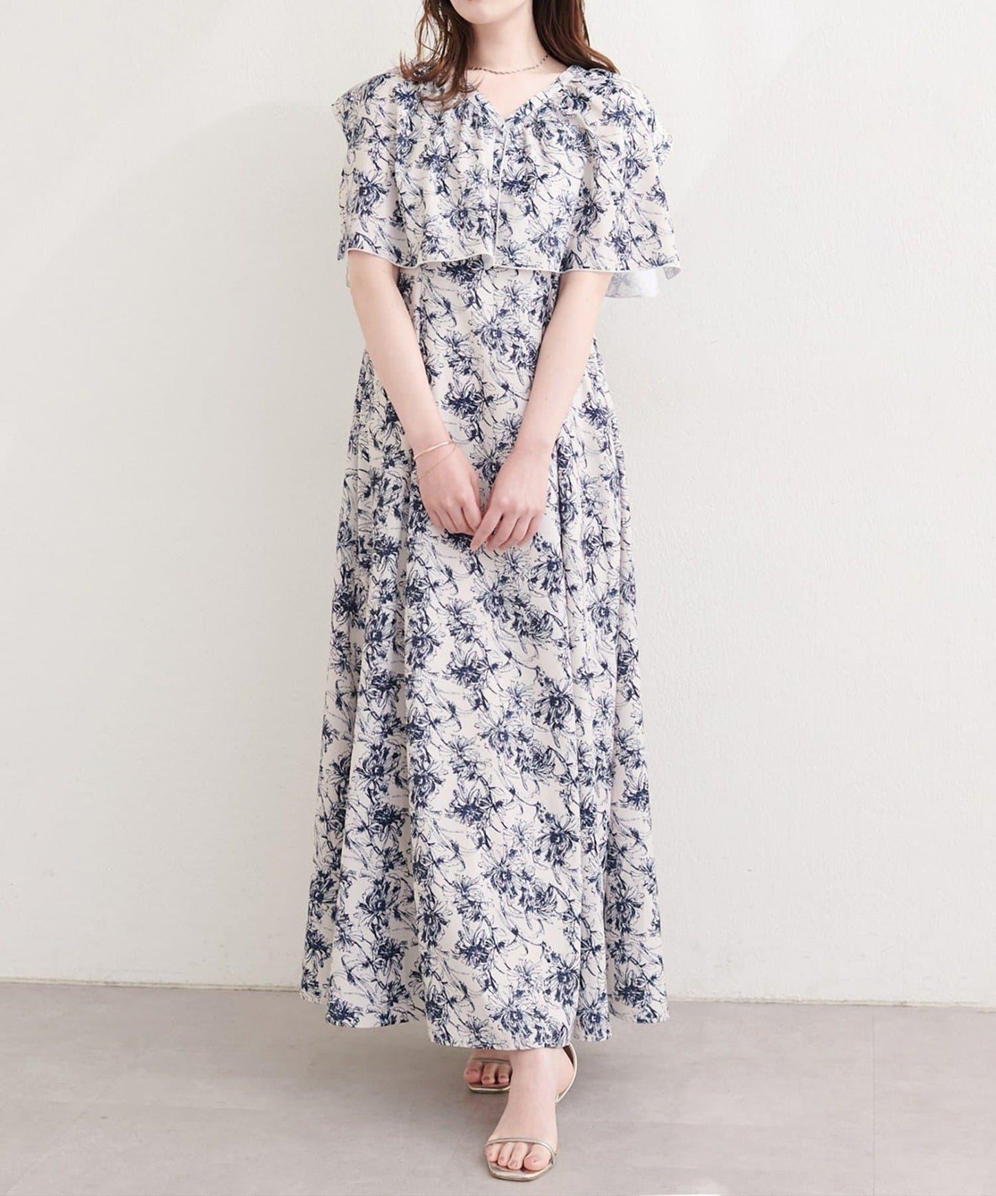 natural couture 荷葉邊領無袖連衣裙