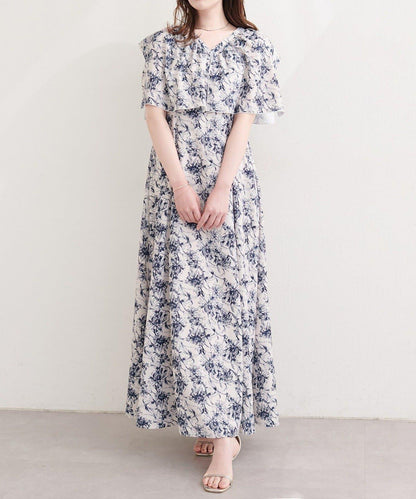 natural couture 荷葉邊領無袖連衣裙