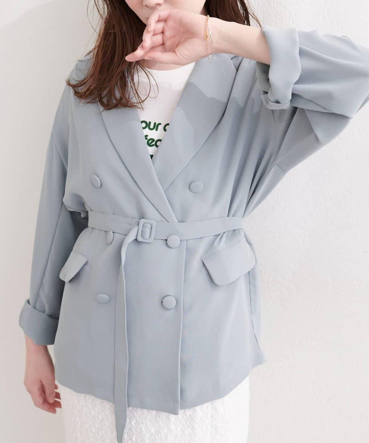 natural couture 附腰帶透視夾克