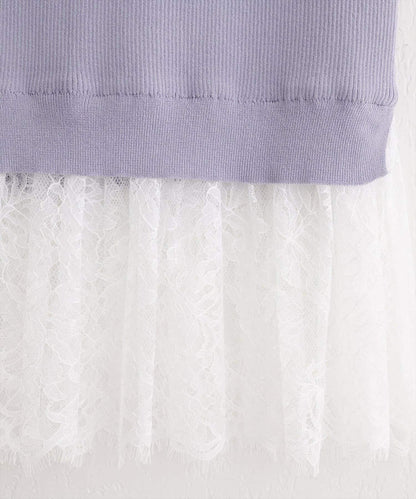 natural couture 蕾絲下襬法式袖針織套頭衫