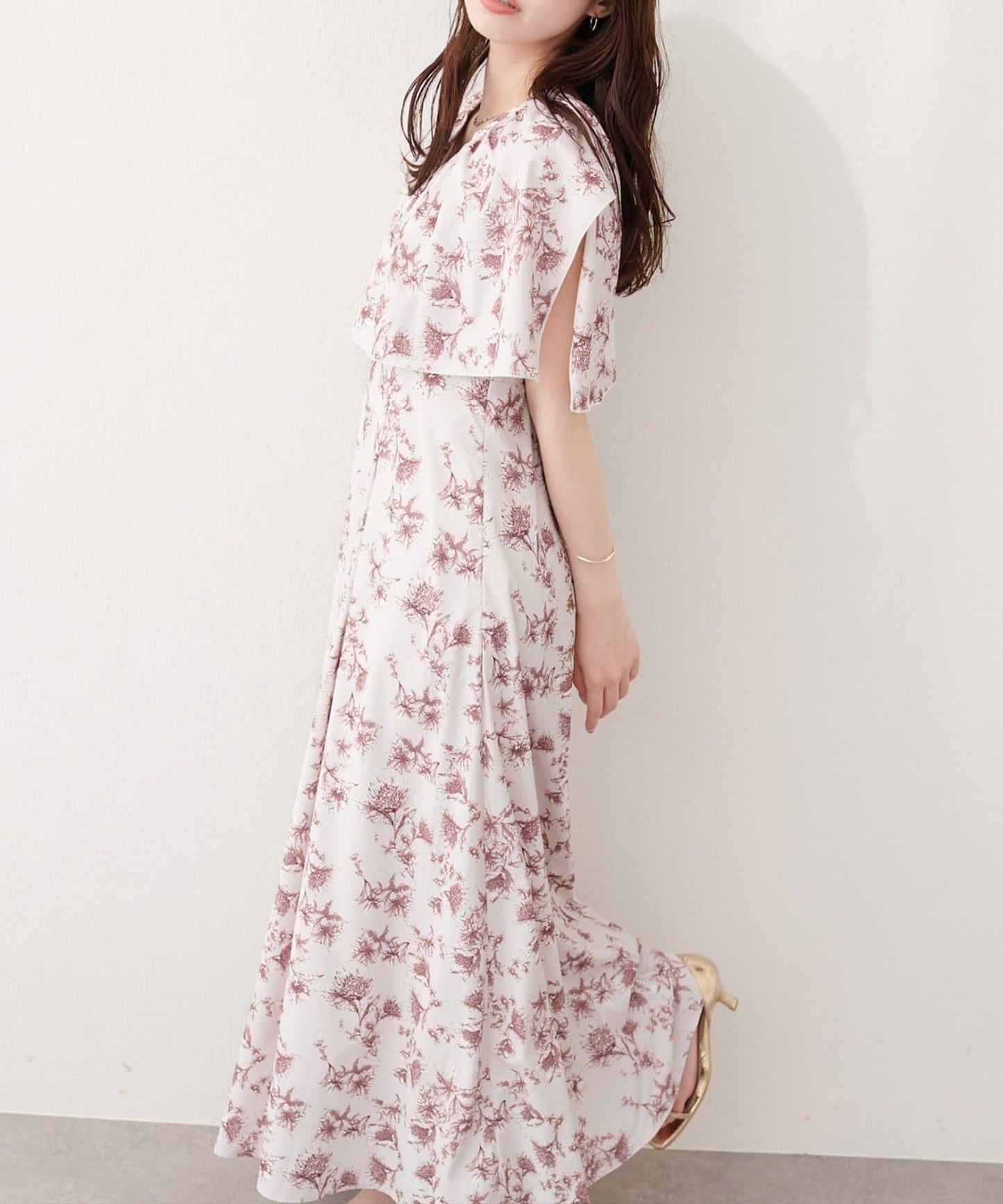 natural couture 荷葉邊領無袖連衣裙