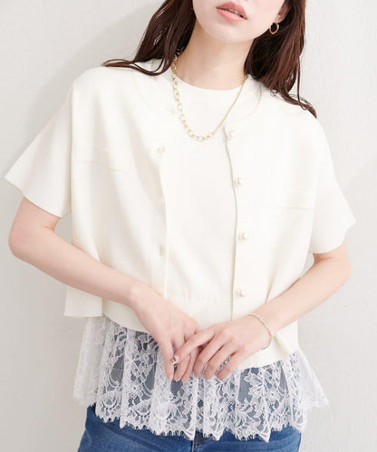 natural couture 蕾絲下襬法式袖針織套頭衫
