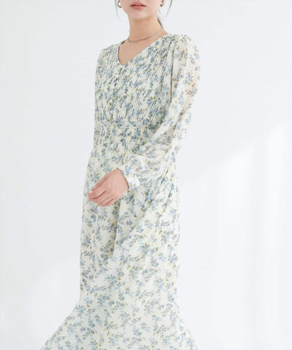 natural couture 腰部抽褶百褶連衣裙
