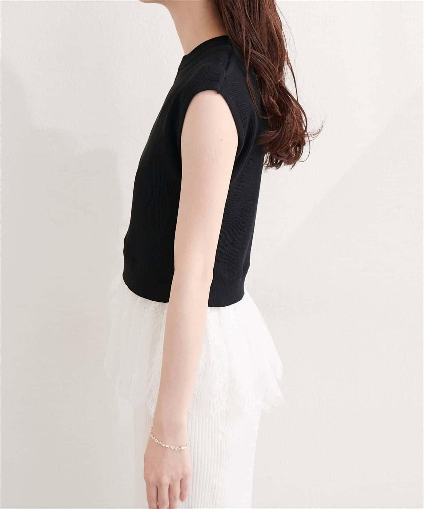 natural couture 蕾絲下襬法式袖針織套頭衫