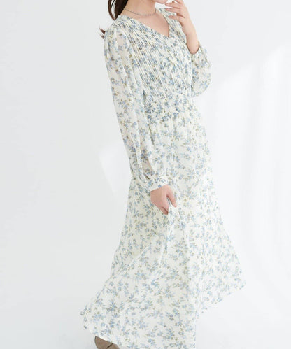 natural couture 腰部抽褶百褶連衣裙