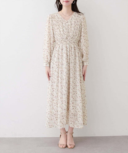 natural couture 腰部抽褶百褶連衣裙