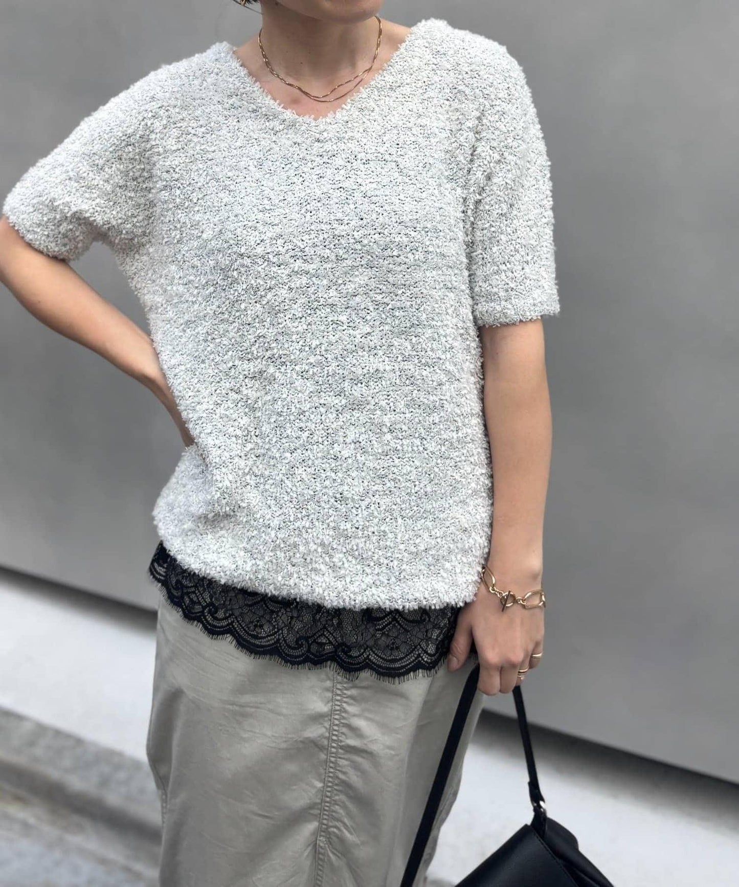 LARUTA 蝴蝶結紗線蝙蝠袖夏季針織衫