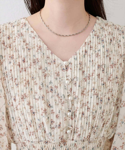 natural couture 腰部抽褶百褶連衣裙