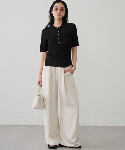 Loungedress 透視羅紋Polo針織衫