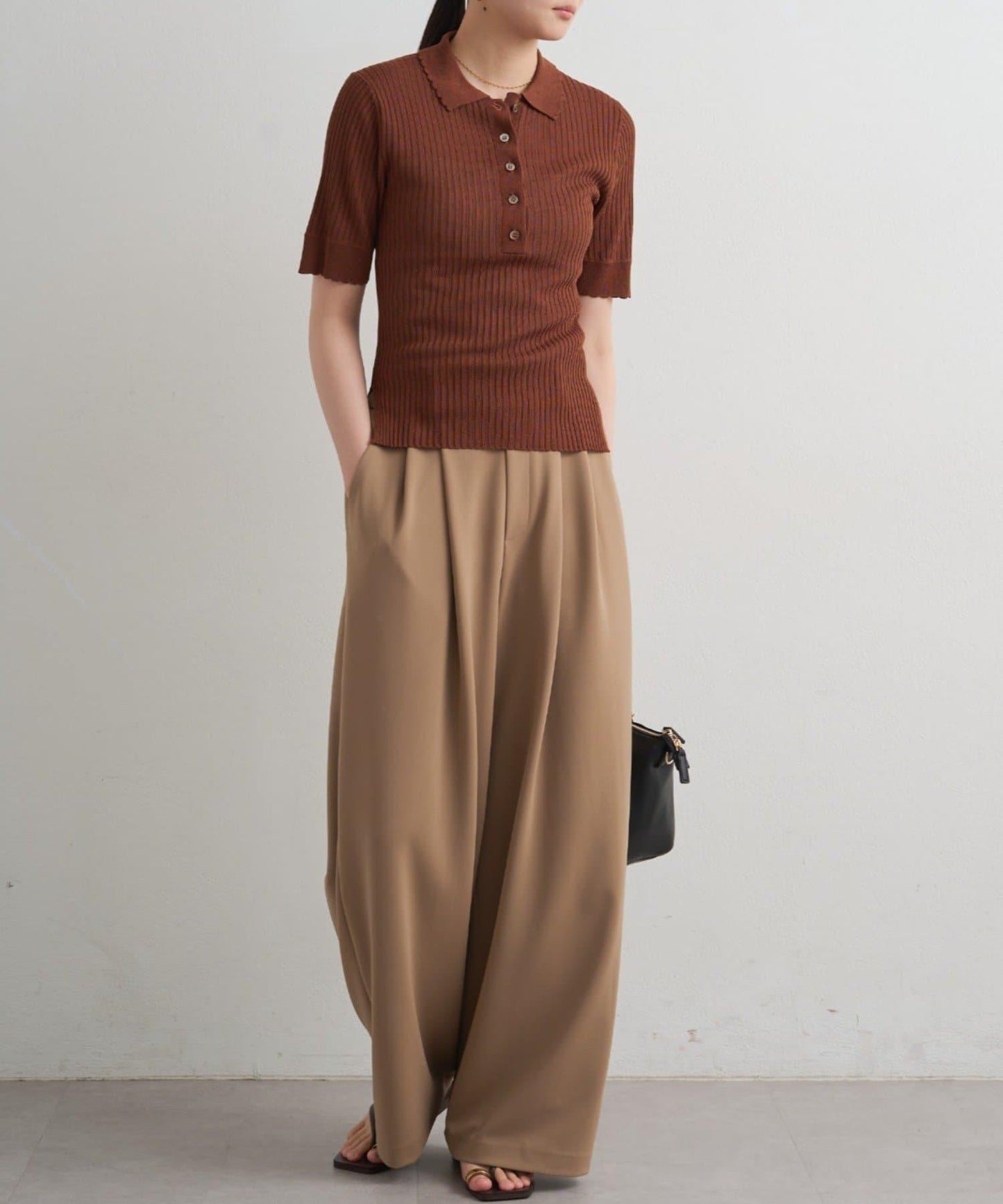 Loungedress 透視羅紋Polo針織衫