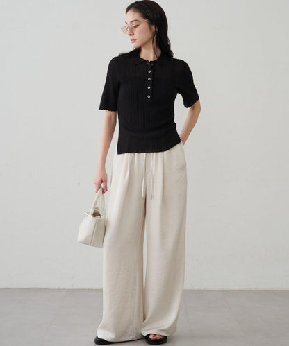Loungedress 透視羅紋Polo針織衫