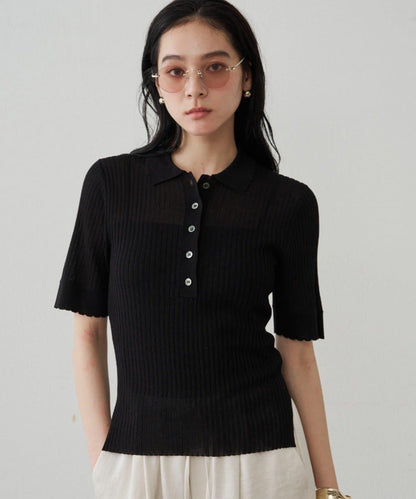 Loungedress 透視羅紋Polo針織衫