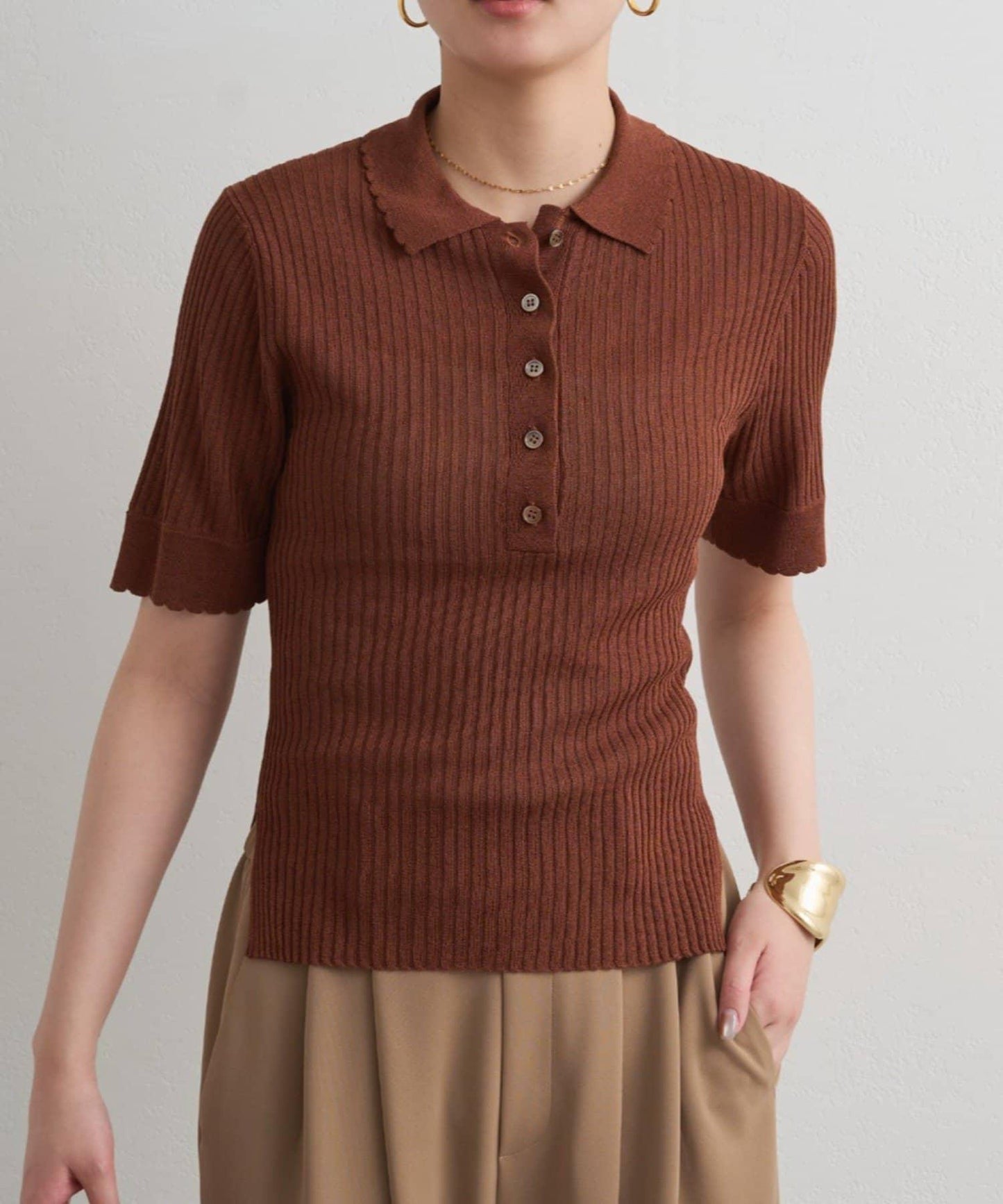 Loungedress 透視羅紋Polo針織衫
