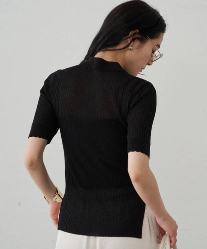 Loungedress 透視羅紋Polo針織衫
