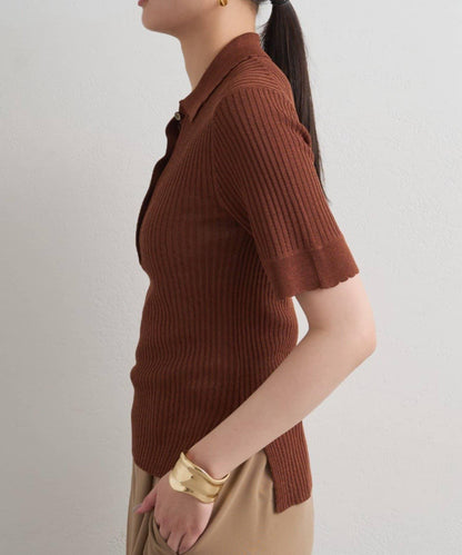 Loungedress 透視羅紋Polo針織衫