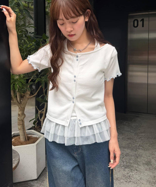 w closet 掛脖拼接疊穿針織T恤 夏裝