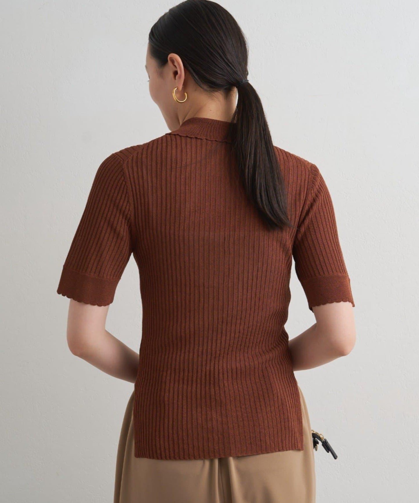Loungedress 透視羅紋Polo針織衫