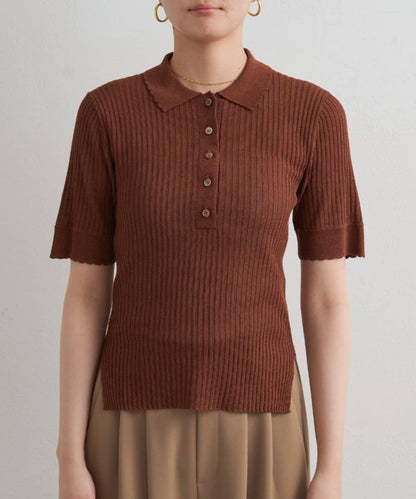 Loungedress 透視羅紋Polo針織衫