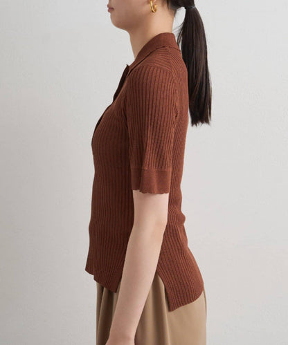 Loungedress 透視羅紋Polo針織衫