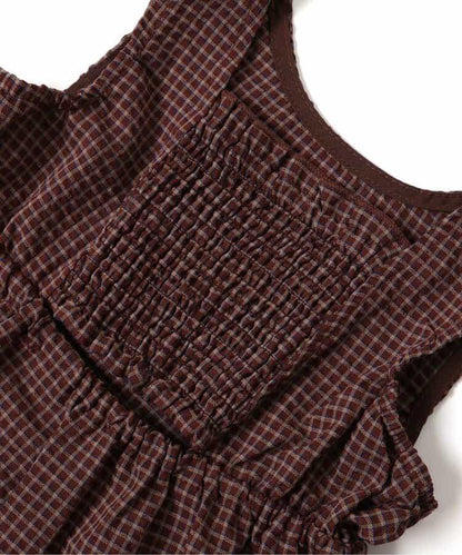 露背荷葉邊格紋連衣裙