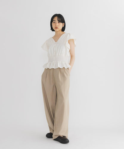 亞麻混紡闊腿繭型褲