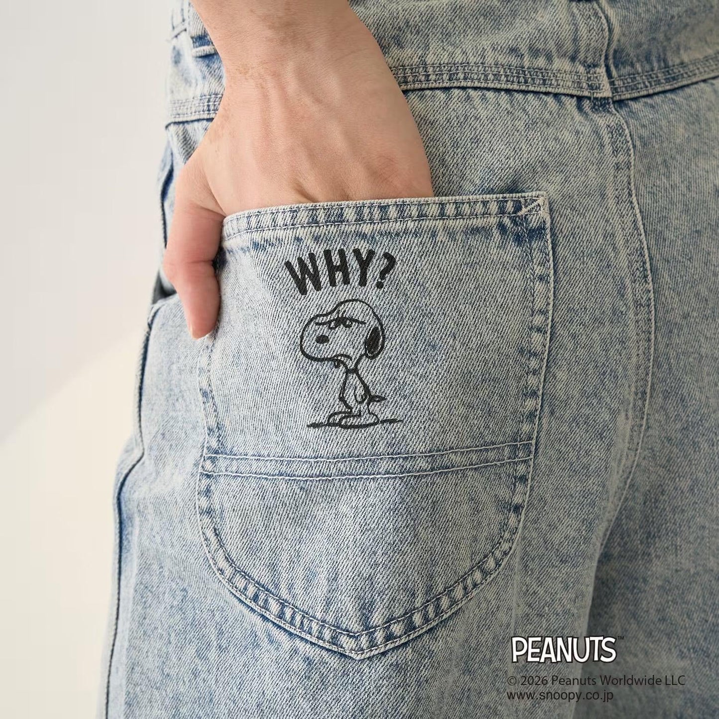 《PEANUTS》圖案牛仔工裝褲