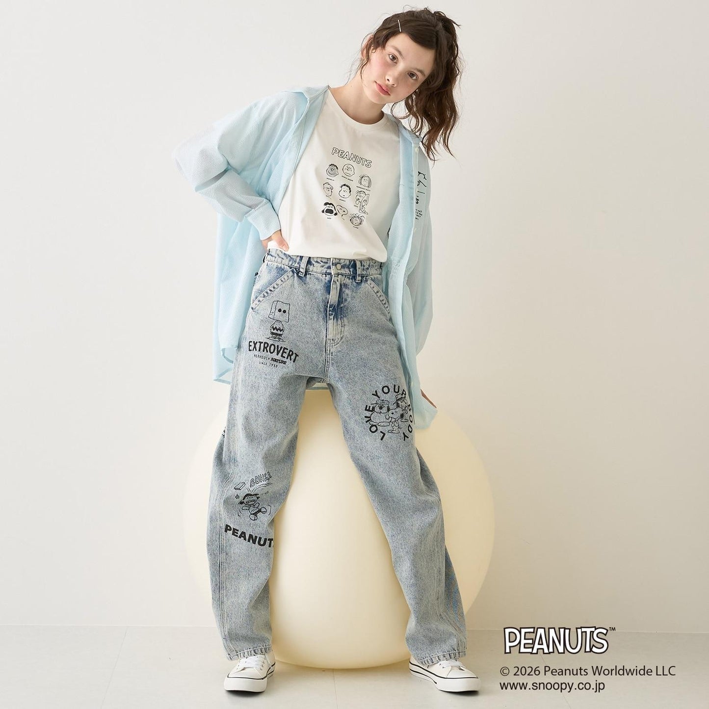 《PEANUTS》圖案牛仔工裝褲