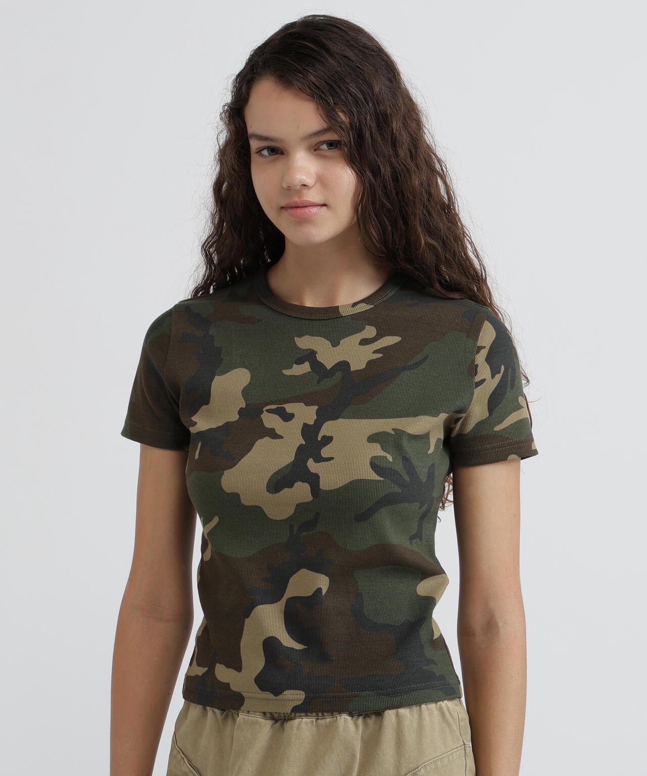 DAILY WOMAN RIB CAMO S/S CREW NECK T-SHIRT