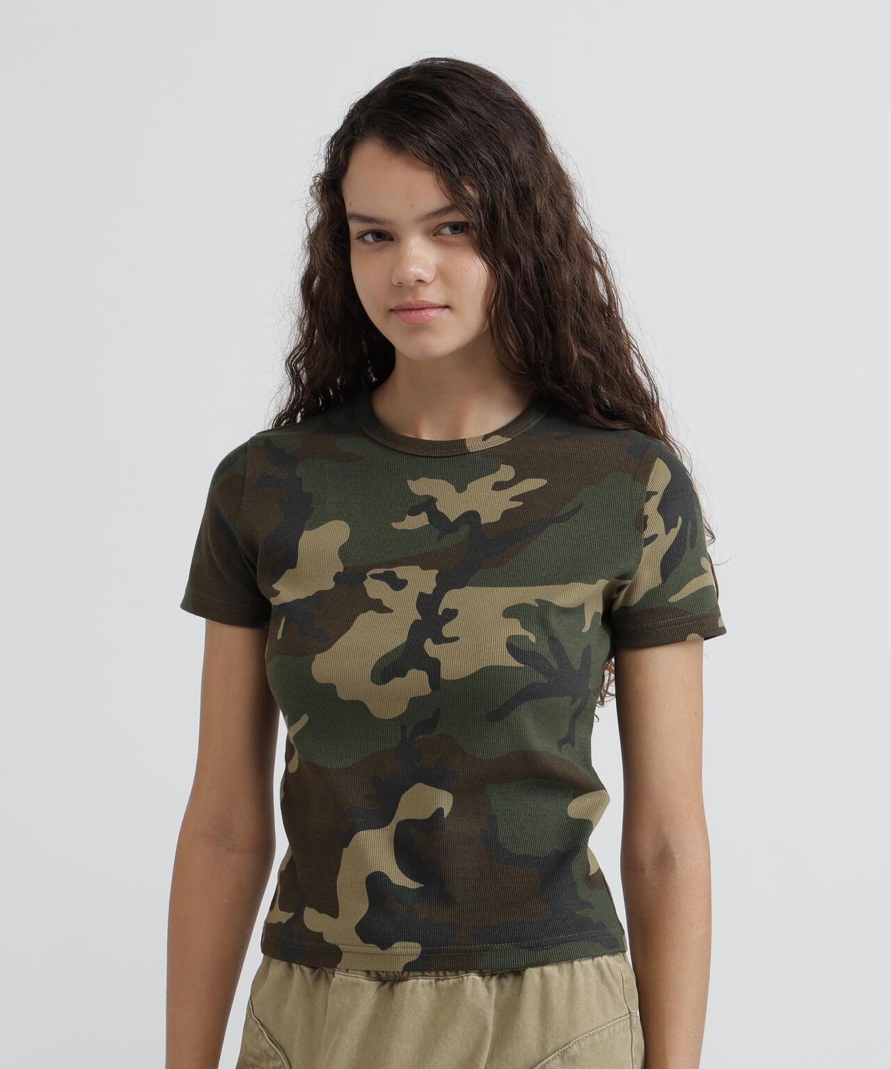 DAILY WOMAN RIB CAMO S/S CREW NECK T-SHIRT