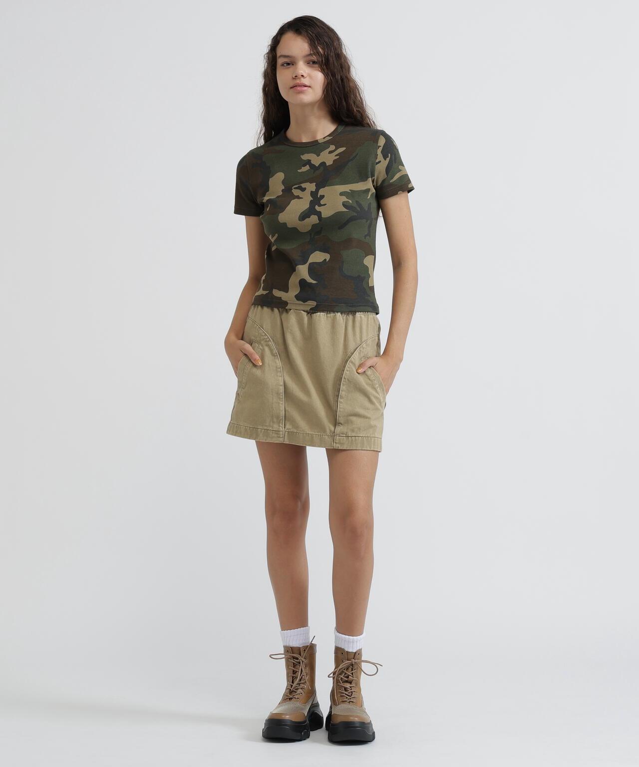 DAILY WOMAN RIB CAMO S/S CREW NECK T-SHIRT