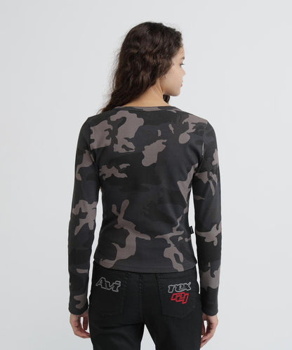 DAILY WOMAN RIB CAMO L/S HENLEY NECK T-SHIRT