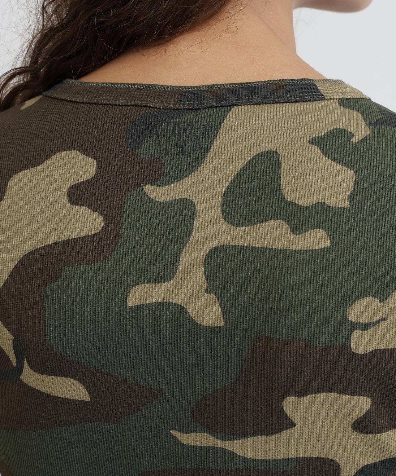 DAILY WOMAN RIB CAMO S/S HENLEY NECK T-SHIRT